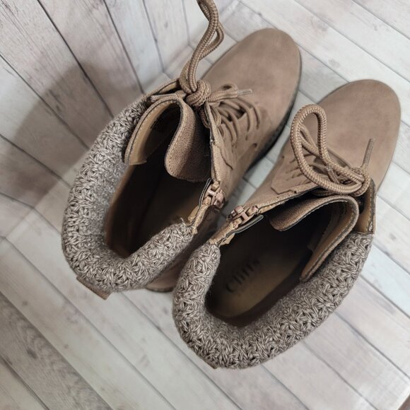 NWB Cliffs by White Mountain Mentor Knit Collar Combat Boot Stone Tan Brown - Picture 7 of 9